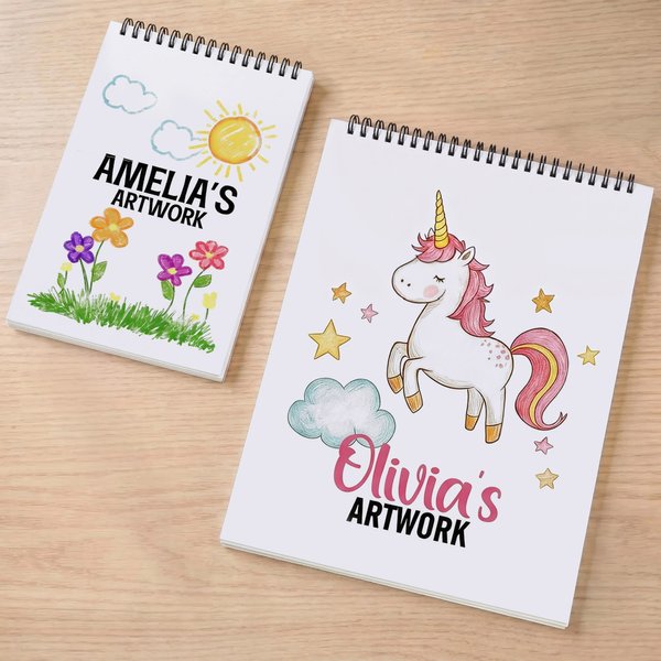 Personalized Meadow Rainbow Mermaid Sketchbook with Name and 50/100 Pages Daily Drawing Art Birthday Gift for Boys Girls