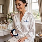 Personalized Embroidered Monogram Satin Lace-Trim Robe Bridal Shower Bachelorette Party Gift for Bridal Bridesmaid