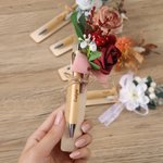 Personalisierte getrocknete Blume hölzerne Kugelschreiber Set mit eingraviertem Text und Runde Tag Hochzeit Jahrestag Geburtstag Geschenk für Freund Brautjungfer