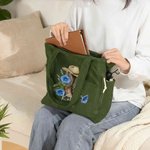 Personalized Cowboy Birth Flower Boots Large Capacity Corduroy Tote Bag with Name Multi-Compartment Travel Essential Birthday Gift for Women
