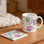 Personalised Yarn Crochet Hook Scissors Knitted Pattern Ceramic Mug with Coaster and Name Birthday Anniversary Gift for Women Knitting Lover