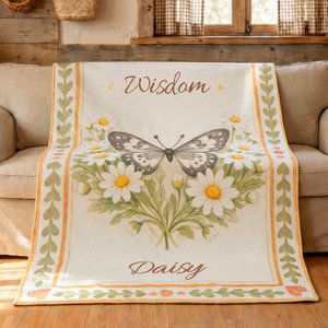 Personalized Watercolour Birth Flower Butterfly Soft Throw Blanket with Title and Name Home Decor Daily Use Birthday Gift for Girl Woman