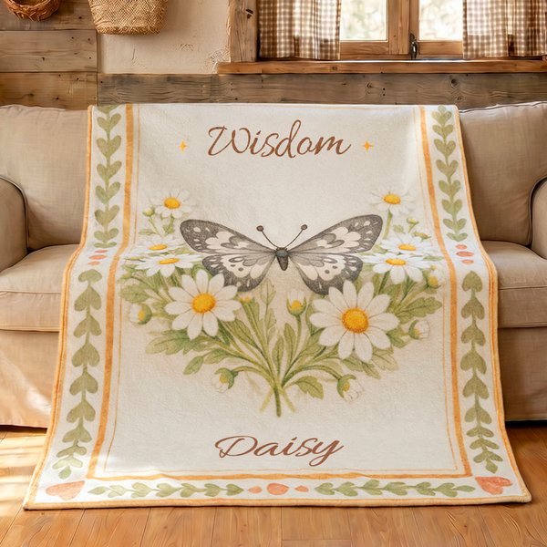 Personalised Watercolour Birth Flower Butterfly Soft Throw Blanket with Title and Name Home Decor Daily Use Birthday Gift for Girl Woman