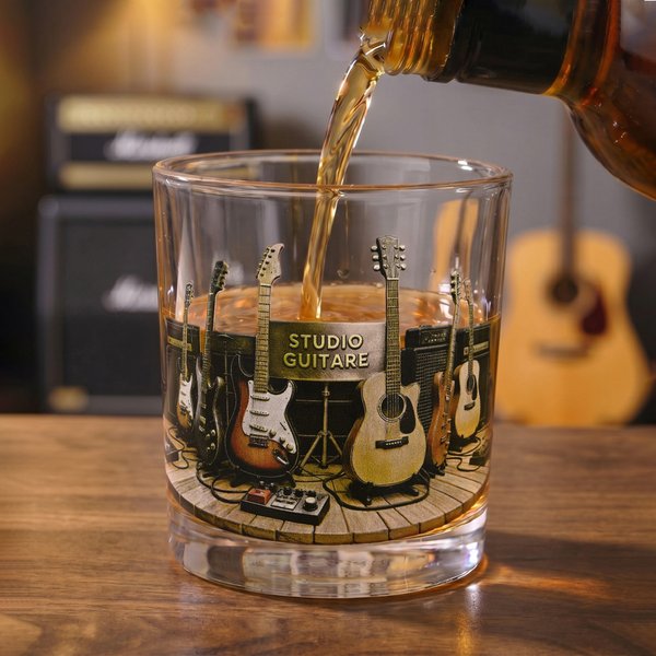 Verre à whisky 295 ml personnalisé avec nom et thème guitare - Cadeau d'anniversaire fête des Pères pour amateur de musique