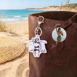 Personalized Black and White Embroidered Photo Silhouette Keychain Bag Charm Travel Use Birthday Wedding Gift for Boyfriend Husband Lover