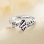 Bague personnalisée avec pierre de naissance olivaire et texte gravé - Cadeau d'anniversaire remise des diplômes pour les femmes