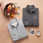 Personalized Couple Photo Embroidered T-shirt Quarter Zip Sweatshirt Hoodie with Text Birthday Wedding Anniversary Gift for Couple