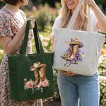Personalized Cowboy Birth Flower Boots Large Capacity Corduroy Tote Bag with Name Multi-Compartment Travel Essential Birthday Gift for Women