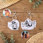 Personalized Black and White Embroidered Photo Silhouette Keychain Bag Charm Travel Use Birthday Wedding Gift for Boyfriend Husband Lover
