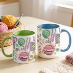 Personalised Yarn Crochet Hook Scissors Knitted Pattern Ceramic Mug with Coaster and Name Birthday Anniversary Gift for Women Knitting Lover
