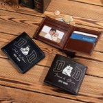 Henkilökohtainen musta ja valkoinen Line Art Style Photo Portable PU Nahka lompakko nimi ja vuosi vuosipäivä Isänpäivä lahja mies isä