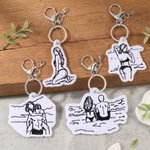 Personalized Black and White Embroidered Photo Silhouette Keychain Bag Charm Travel Use Birthday Wedding Gift for Boyfriend Husband Lover