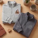 Personalized Couple Photo Embroidered T-shirt Quarter Zip Sweatshirt Hoodie with Text Birthday Wedding Anniversary Gift for Couple