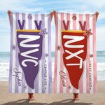 Personalised Pennant Quick Dry Oversized Beach Towel with School Name and Name Travel Essentials Beach Party Graduation Gift for Friends Graduates