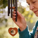 Personalised Photo Heart Wooden Wind Chimes with Text and Date Memorial Ornament Sympathy Gift for Loss of Dad Mom