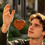 Personalised Photo Heart Wooden Wind Chimes with Text and Date Memorial Ornament Sympathy Gift for Loss of Dad Mom