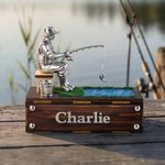 Personalized 3D Fishing Figurine with Name Office Desk Decoration Birthday Father's Day Gift for Fisherman Dad Man