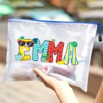 Personalised Summer Theme Doodle Name Transparent Mesh Beach Bag Travel Essential Birthday Gift for Women Friends