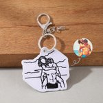 Personalized Black and White Embroidered Photo Silhouette Keychain Bag Charm Travel Use Birthday Wedding Gift for Boyfriend Husband Lover