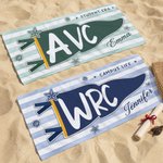 Personalised Pennant Quick Dry Oversized Beach Towel with School Name and Name Travel Essentials Beach Party Graduation Gift for Friends Graduates