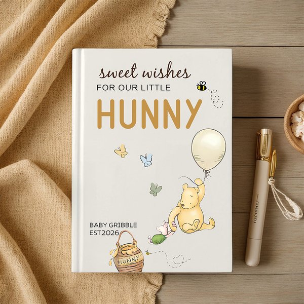 Personalized Classic Winnie the Pooh Sweet Wishes for Our Little Hunny Guestbook with Name and Year Baby Shower Gift for New Parents
