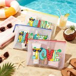 Personalised Summer Theme Doodle Name Transparent Mesh Beach Bag Travel Essential Birthday Gift for Women Friends