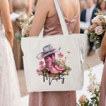Personalized Cowboy Birth Flower Boots Large Capacity Corduroy Tote Bag with Name Multi-Compartment Travel Essential Birthday Gift for Women