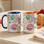 Personalised Yarn Crochet Hook Scissors Knitted Pattern Ceramic Mug with Coaster and Name Birthday Anniversary Gift for Women Knitting Lover