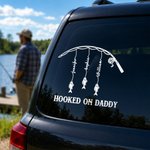 Personalized Fishing Rod Waterproof Car Sticker with 1-6 Names and Text Father's Day Birthday Gift for Dad Husband Fisherman