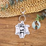 Personalized Black and White Embroidered Photo Silhouette Keychain Bag Charm Travel Use Birthday Wedding Gift for Boyfriend Husband Lover