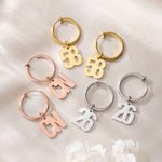 Personalized Initial and Number Ear Clips Minimalist Jewelry Daily Use Anniversary Birthday Gift for Her