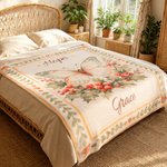 Personalised Watercolor Birth Flower Butterfly Soft Throw Blanket with Title and Name Home Decor Daily Use Birthday Gift for Girl Woman