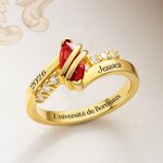 Bague personnalisée avec pierre de naissance olivaire et texte gravé - Cadeau d'anniversaire remise des diplômes pour les femmes