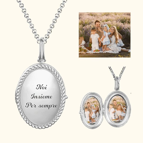 Collana personalizzata con medaglione ovale con 2 foto e testo - Regalo per festa della mamma e compleanni per donne