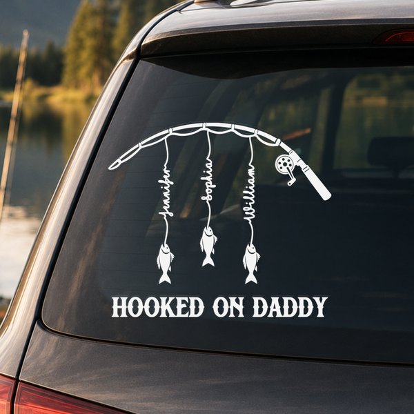Personalized Fishing Rod Waterproof Car Sticker with 1-6 Names and Text Father's Day Birthday Gift for Dad Husband Fisherman