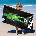 Telo mare personalizzato in microfibra con nome e calciatore, grande, rapida asciugatura - Idea regalo per appassionati di calcio