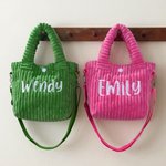 Personalized Embroidered Name Corduroy Crossbody Bag Birthday Back to School Gift for Kids Girls