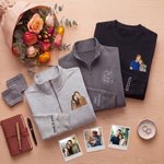 Personalized Couple Photo Embroidered T-shirt Quarter Zip Sweatshirt Hoodie with Text Birthday Wedding Anniversary Gift for Couple