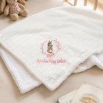 Personalised Embroidered Wreath Bow Beatrix Potter Peter Rabbit Soft Baby Blanket with Name Baby Shower Birthday Gift for Newborns Kids