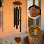 Personalised Photo Heart Wooden Wind Chimes with Text and Date Memorial Ornament Sympathy Gift for Loss of Dad Mom