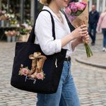 Personalized Cowboy Birth Flower Boots Large Capacity Corduroy Tote Bag with Name Multi-Compartment Travel Essential Birthday Gift for Women