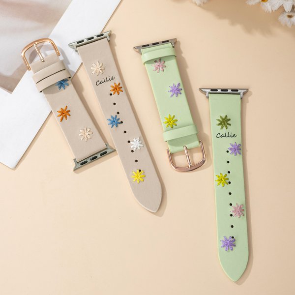 Personalised Bohemian Style Embroidered Flower Watch Band with Name Birthday Gift for Girl Woman