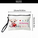 Personalized Cute Highland Cow Durable Makeup Bag Large Tote Bag with Text Nurses Day Birthday Gift for Nurse Doctor Student