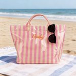 Design a strisce personalizzato Borsa da spiaggia impermeabile di grande capacità con nome ricamato Uso piscina Regalo di addio al nubilato per ragazze donne