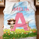 Personlig Cartoon Safari Kid Wild Animal Initial Soft Throw Blanket med navn Rominnredning Bursdag Barnas dag Gave til barn Datter Sønn