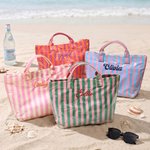 Design a strisce personalizzato Borsa da spiaggia impermeabile di grande capacità con nome ricamato Uso piscina Regalo di addio al nubilato per ragazze donne