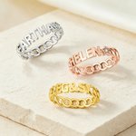 Personalised Heart Star Sterling Silver Ring with Name Dainty Jewellery Anniversary Birthday Gift for Mother Woman
