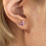 Personalised Symmetrical Heart Birthstone Sterling Silver Stud Earrings Minimalist Jewellery Birthday Anniversary Gift for Women