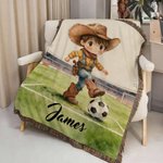 Gepersonaliseerd Cartoon Voetbal Cowboy Cowgirl Tassel Zacht Werpdeken met Naam Home Decor Verjaardagscadeau voor kinderen Voetbal Cowboy Liefhebbers
