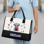 Personalized Cute Highland Cow Durable Makeup Bag Large Tote Bag with Text Nurses Day Birthday Gift for Nurse Doctor Student